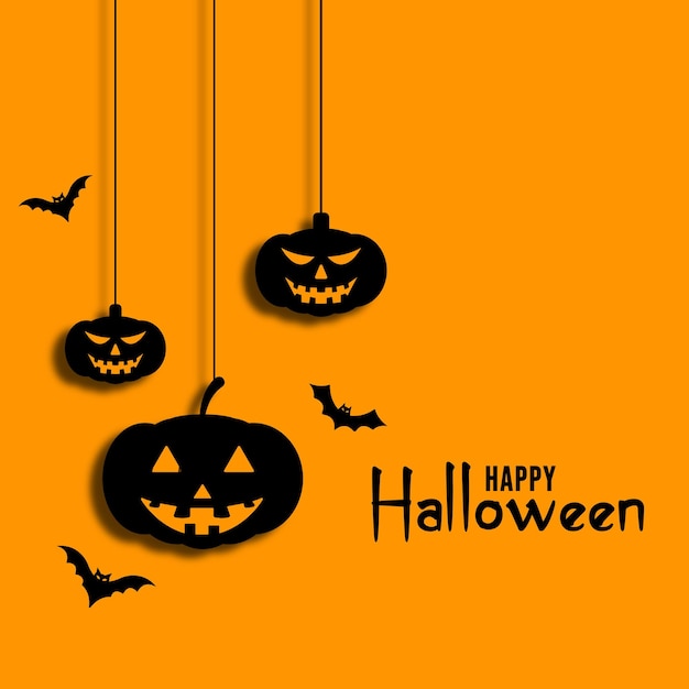 Ilustração vetorial de folheto de festa de Halloween com abóboras assustadoras em fundo laranja