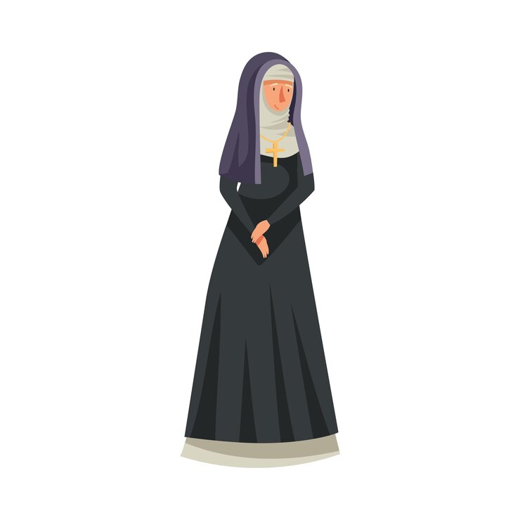 Vetor ilustração vetorial de freira ou vestal medieval vestindo vestido preto