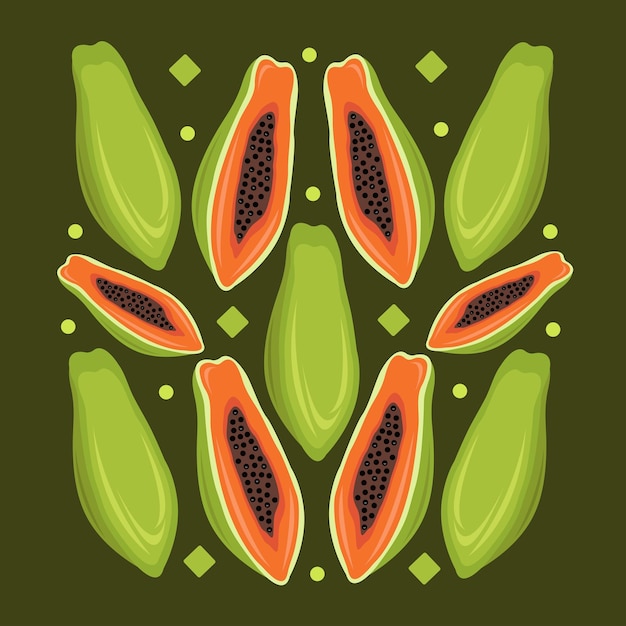 Ilustração vetorial de frutas frescas de mamão