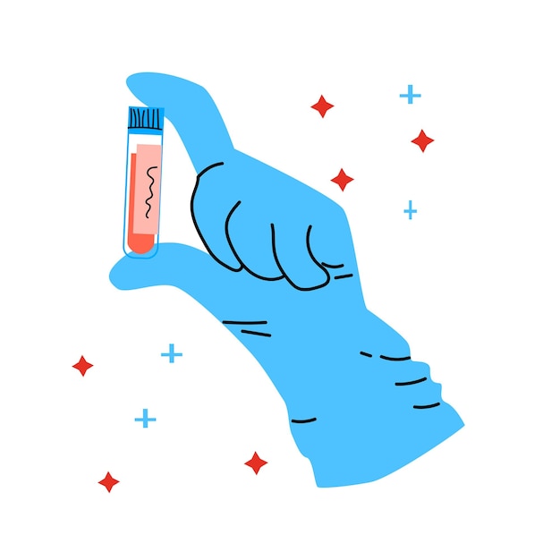 Ilustração vetorial de fundo de desenho animado de mão segurando tubo de sangue médico desenho plano isolado mão dentro