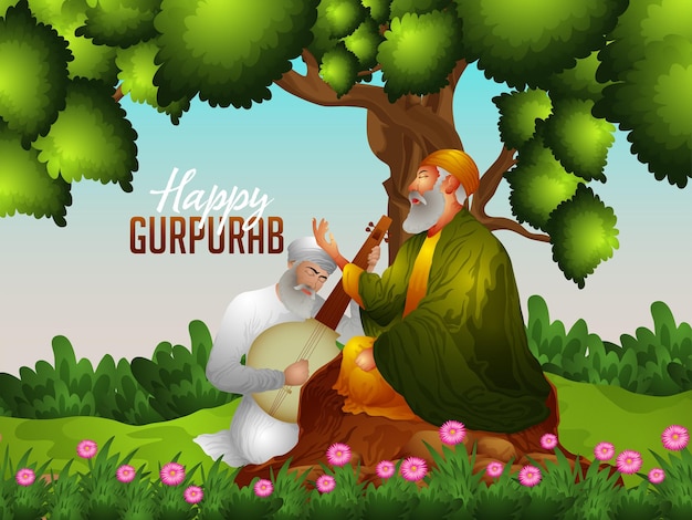 Ilustração vetorial de fundo feliz gurpurab do festival sikh