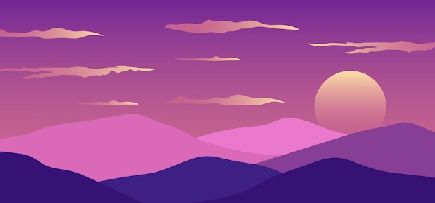 Ilustração vetorial de fundo por do sol em estilo simples