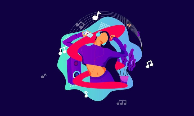 Ilustração vetorial de garota de música