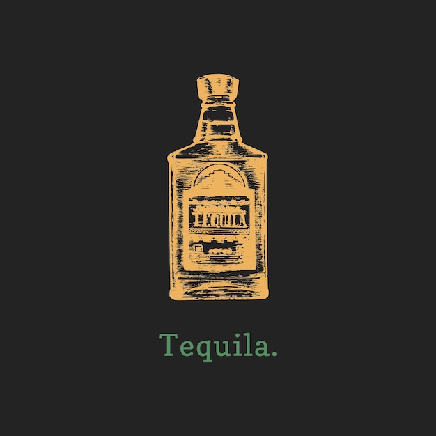 Ilustração vetorial de garrafa de tequila esboço desenhado à mão de bebida alcoólica para menu de restaurante de rótulo de bar de café