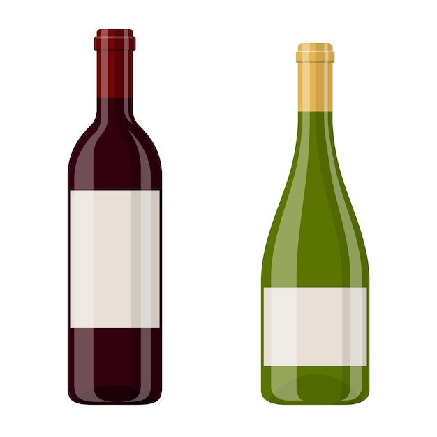 Ilustração vetorial de garrafas de vinho vermelho e branco isoladas em fundo branco Bebida alcoólica