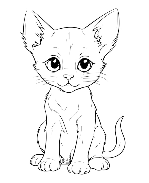 Ilustração vetorial de gato bonito dos desenhos animados Página para colorir de gato para crianças Design de mascote de gato Logotipo do gato