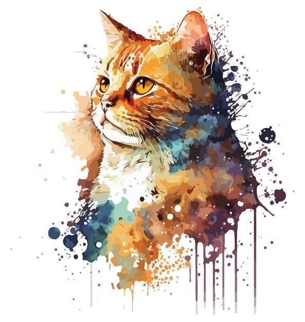 Ilustração vetorial de gato em aquarela