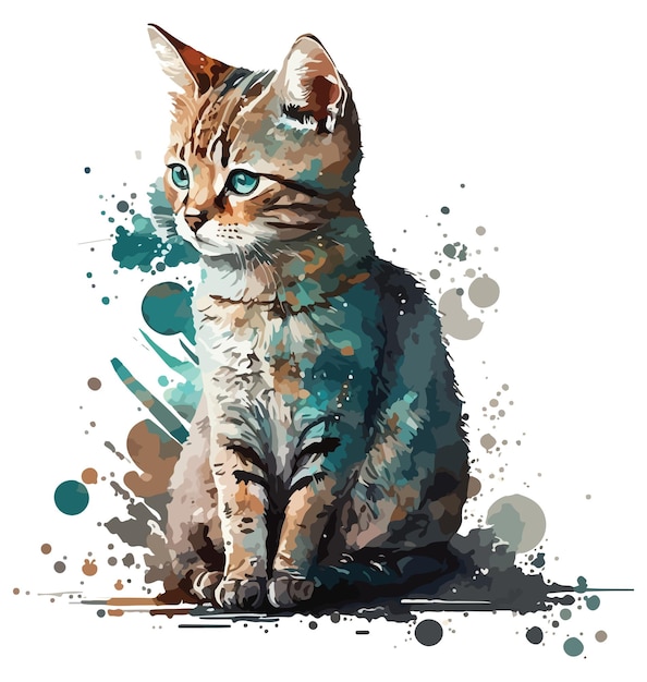 Ilustração vetorial de gato em aquarela
