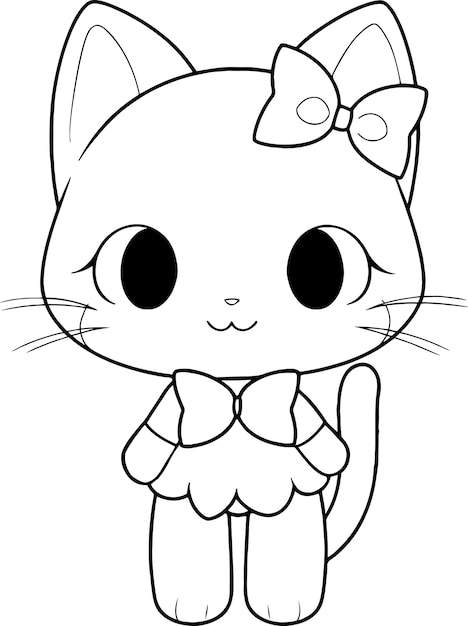 Desenho para colorir de gato Kawaii preto e branco · Creative Fabrica