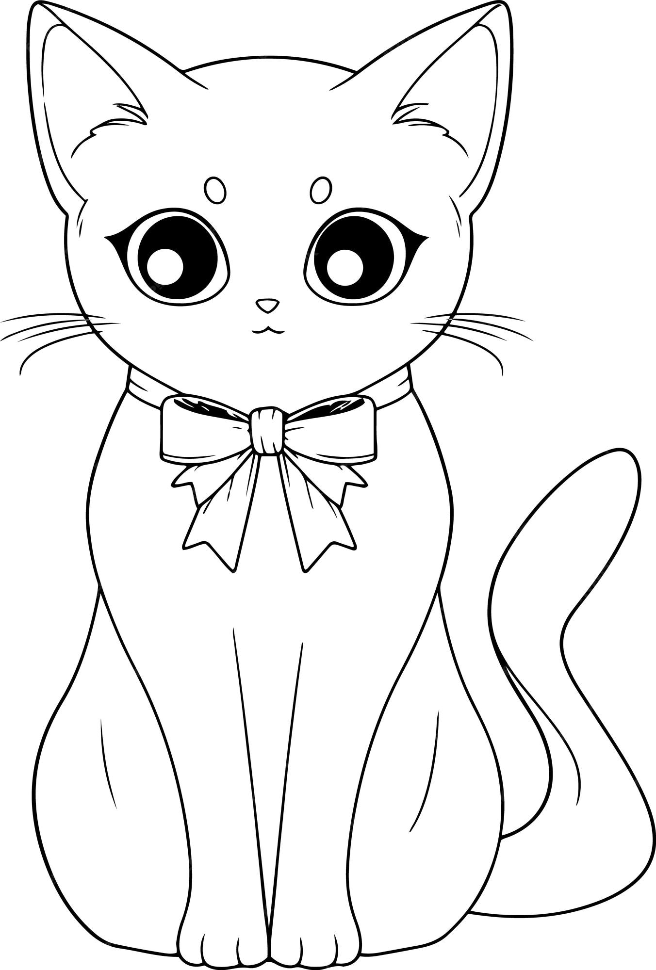 caras de gato simples. página do livro de colorir para crianças. personagem  de estilo de desenho animado. ilustração vetorial isolada no fundo branco.  7509320 Vetor no Vecteezy