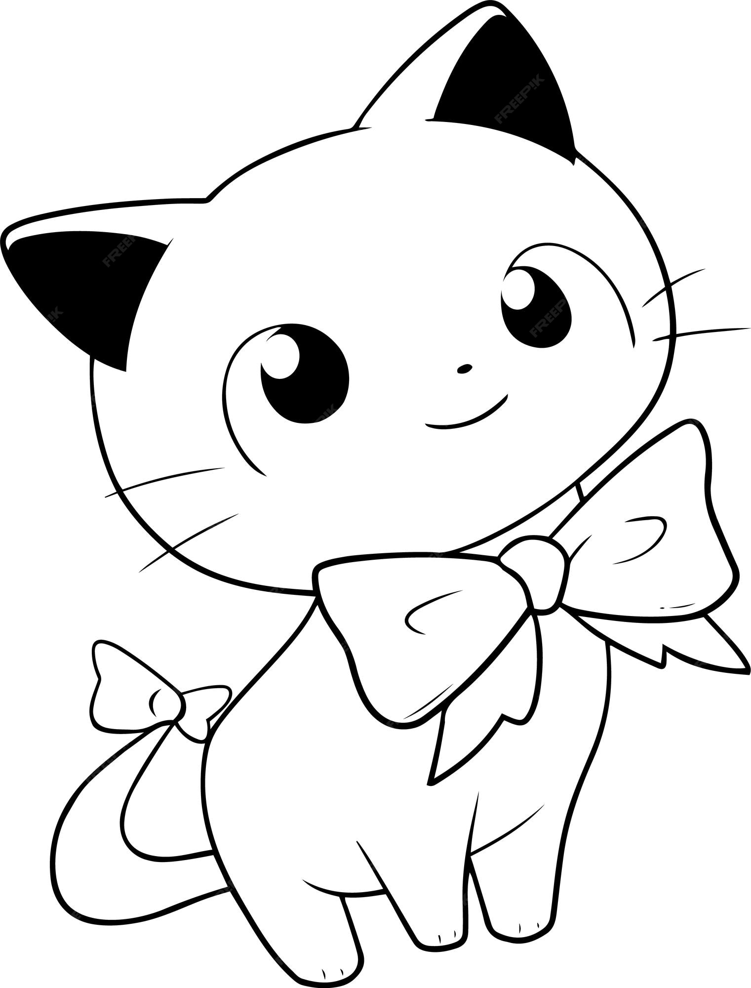 gato kawaii adequado para ilustração vetorial de página para colorir  infantil 12716836 Vetor no Vecteezy