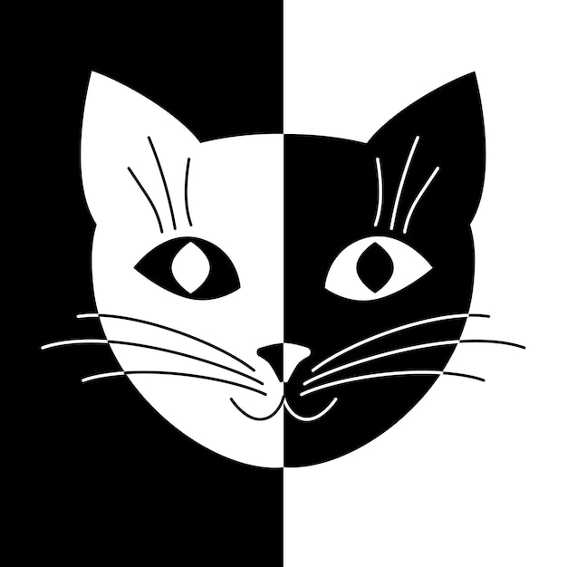 Vetor ilustração vetorial de gato preto e branco simples e bonito