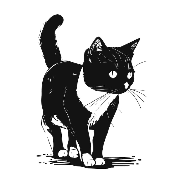 Silhueta De Gato Preto. Entregue A Ilustração Do Desenho Isolada No Fundo  Branco. Ilustraciones svg, vectoriales, clip art vectorizado libre de  derechos. Image 32380543