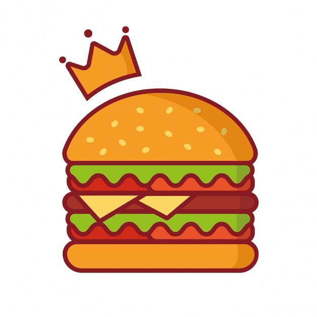 Ilustração vetorial de hambúrguer, ilustração de elemento simples, rei hambúrguer com vetor de logotipo da coroa