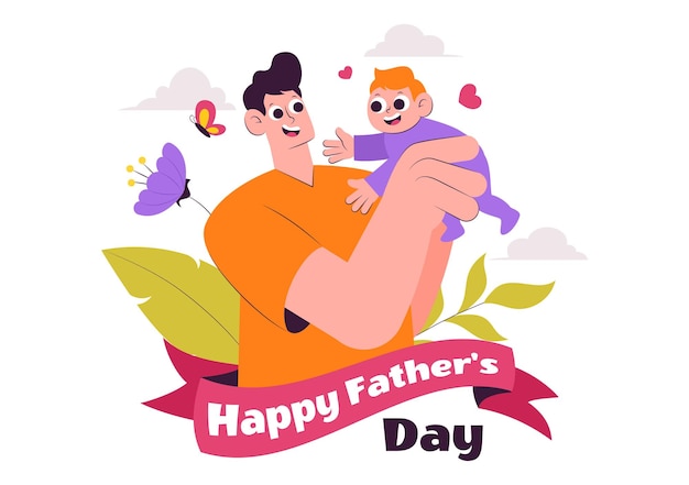 Ilustração vetorial de Happy Father39s Day em 15 de junho com um pai com seu filho ou filha brincando juntos em um fundo de desenho animado de estilo plano