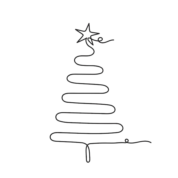 Vetor ilustração vetorial de ícone de árvore de natal contínua de uma linha