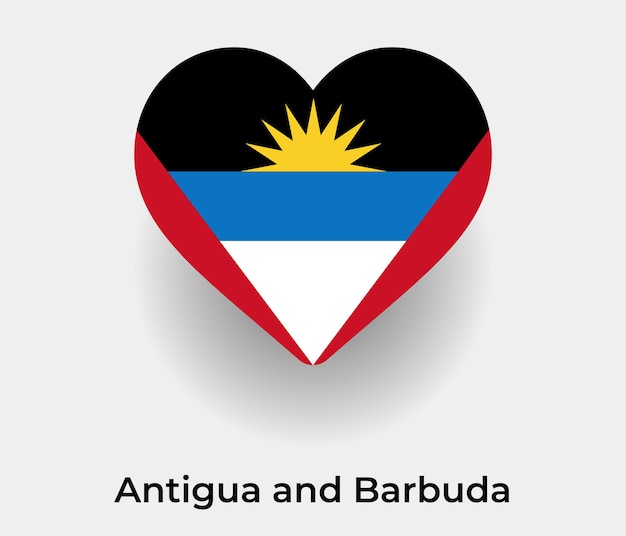 Ilustração vetorial de ícone de forma de coração de bandeira de Antígua e Barbuda