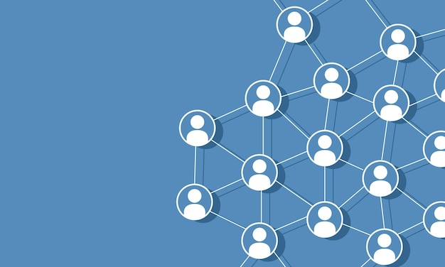 Ilustração vetorial de ícones de usuários interconectados que simbolizam a comunicação em redes sociais