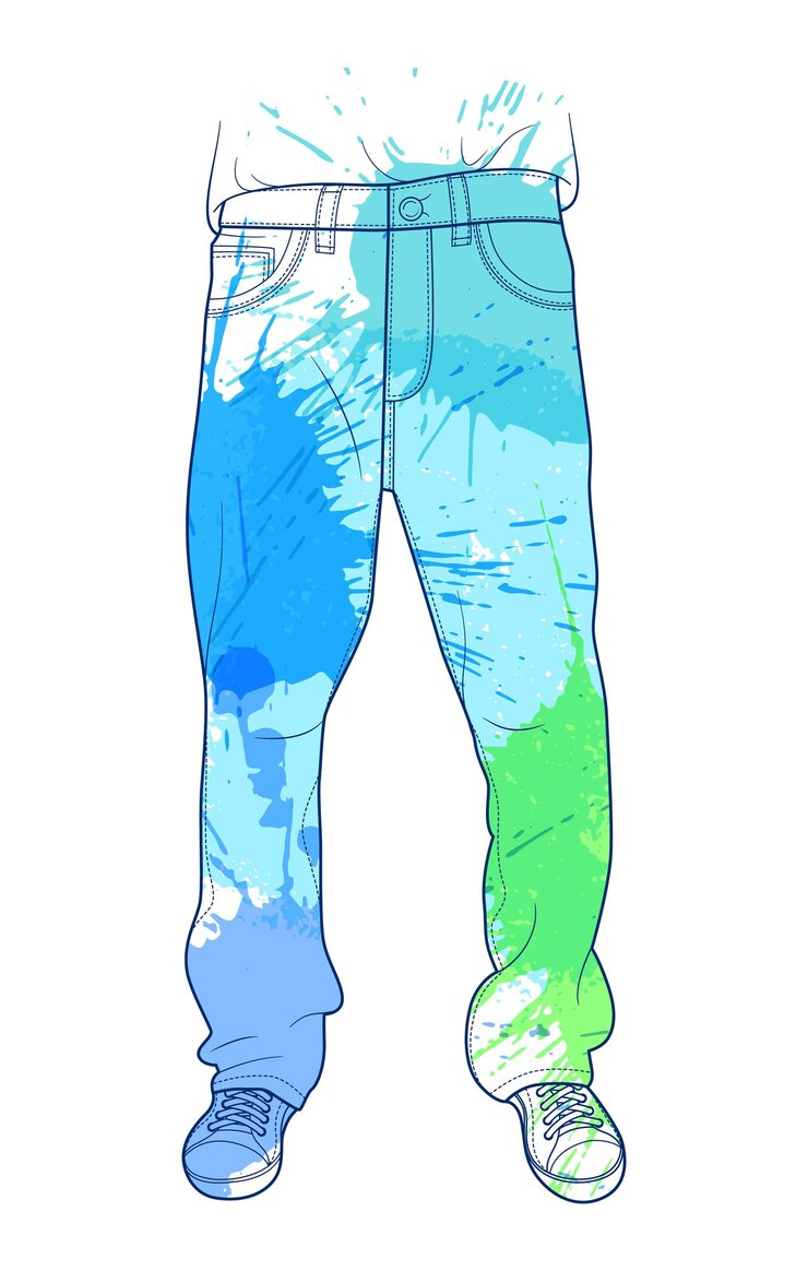 Vetor ilustração vetorial de jeans masculino em estilo de linha com manchas de tinta