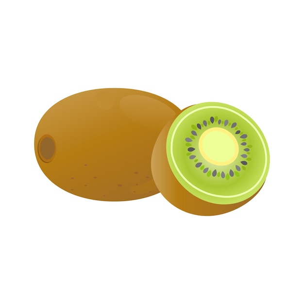 Ilustração vetorial de kiwi inteiro e meio kiwi em fundo branco o kiwi é um kiwi fresco e saudável