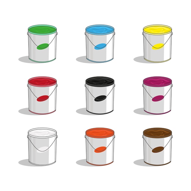Ilustração vetorial de latas de tinta com cores diferentes