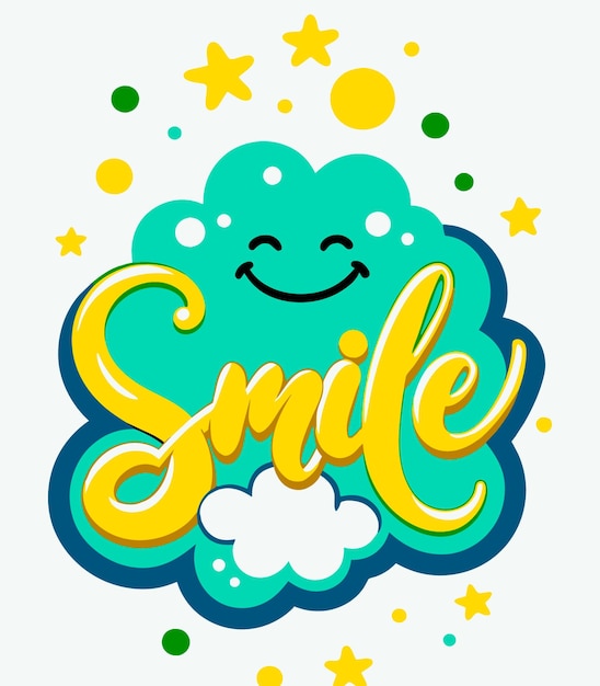 Ilustração vetorial de letras Sorriso e letras de mão bandeira de cartaz de tipografia inspiradora