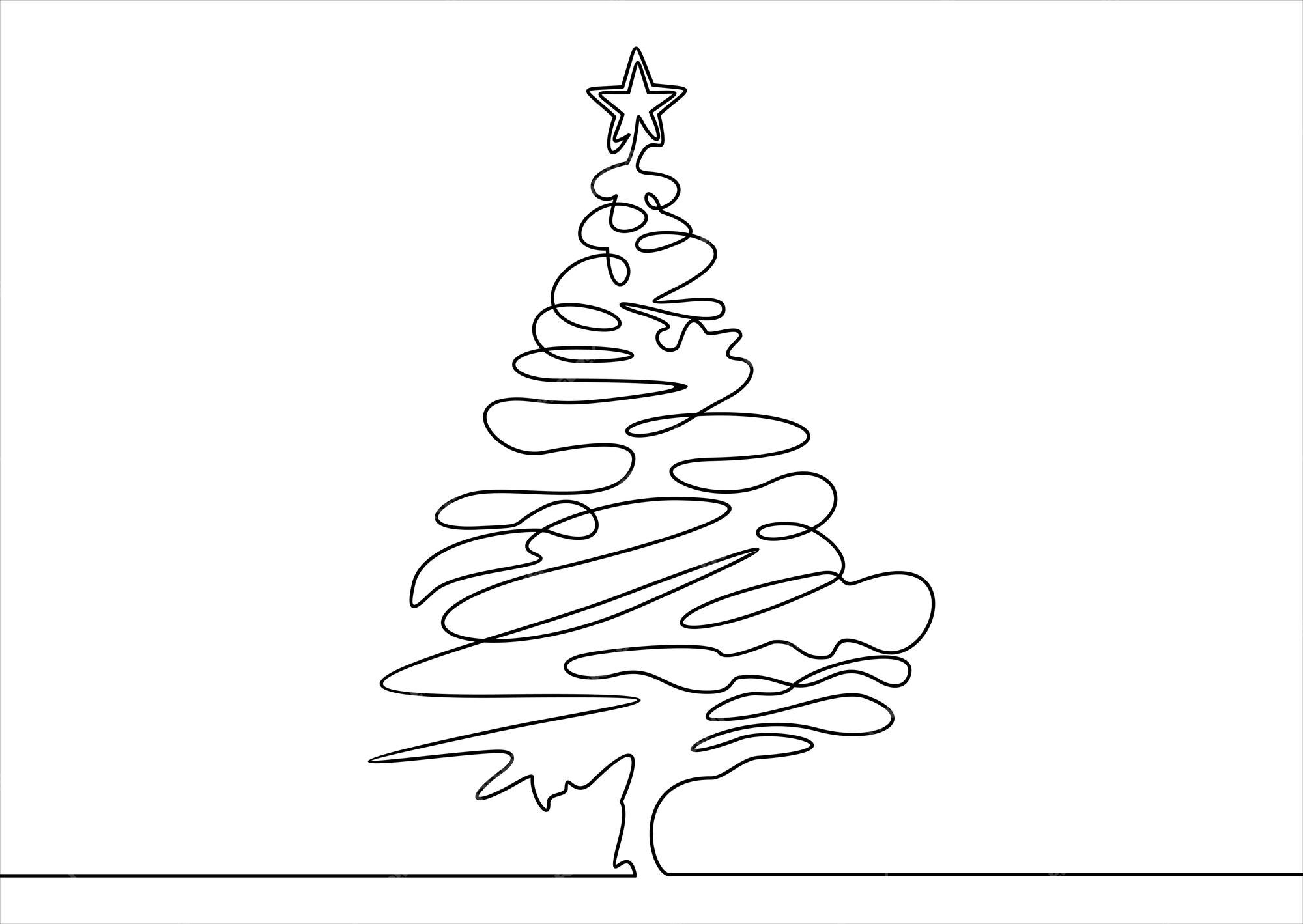 Desenho Linha Contínua Árvore Natal Vetor Preto Branco Ilustração Linear  imagem vetorial de OlgaTropinina© 449428848