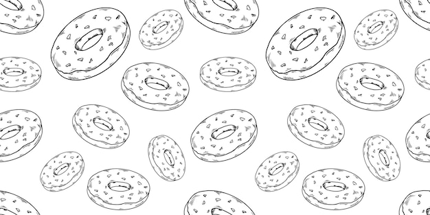Ilustração vetorial de linhas padrão de donuts tecido de tecido sem costura papel de embrulho papel de parede café