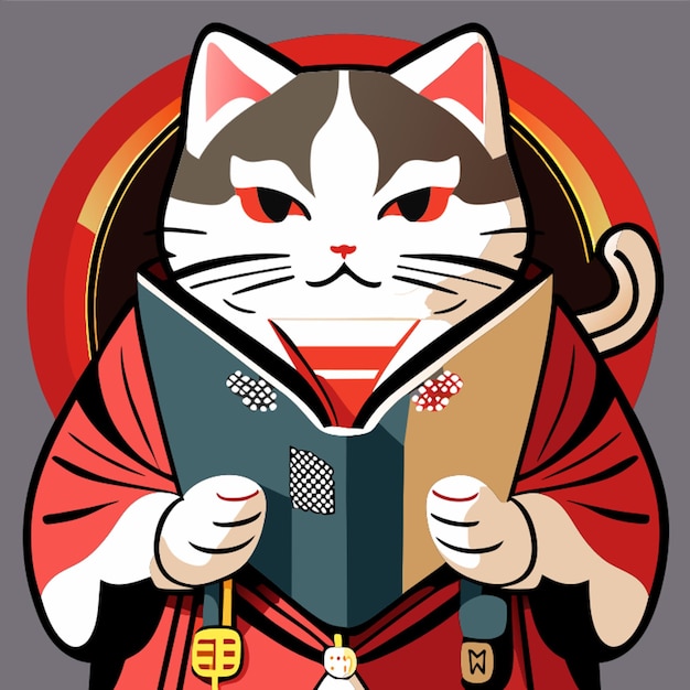 Vetor ilustração vetorial de livro de escritor de gatos kimono