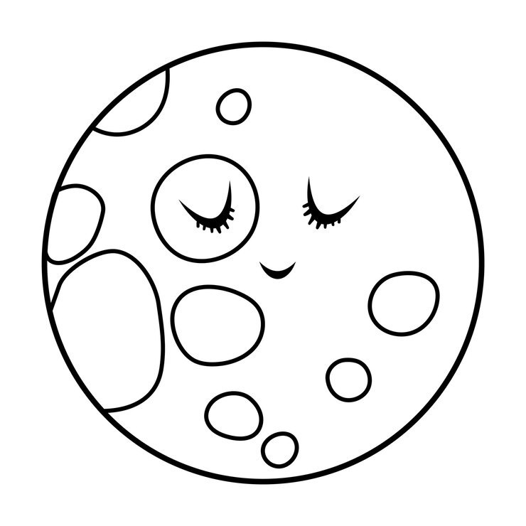Vetor ilustração vetorial de lua em preto e branco para crianças delineie o ícone do planeta sorridente isolado no fundo branco espaço para colorir para crianças