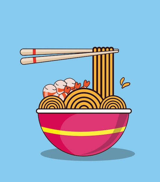 Vetor ilustração vetorial de macarrão ramen de camarão