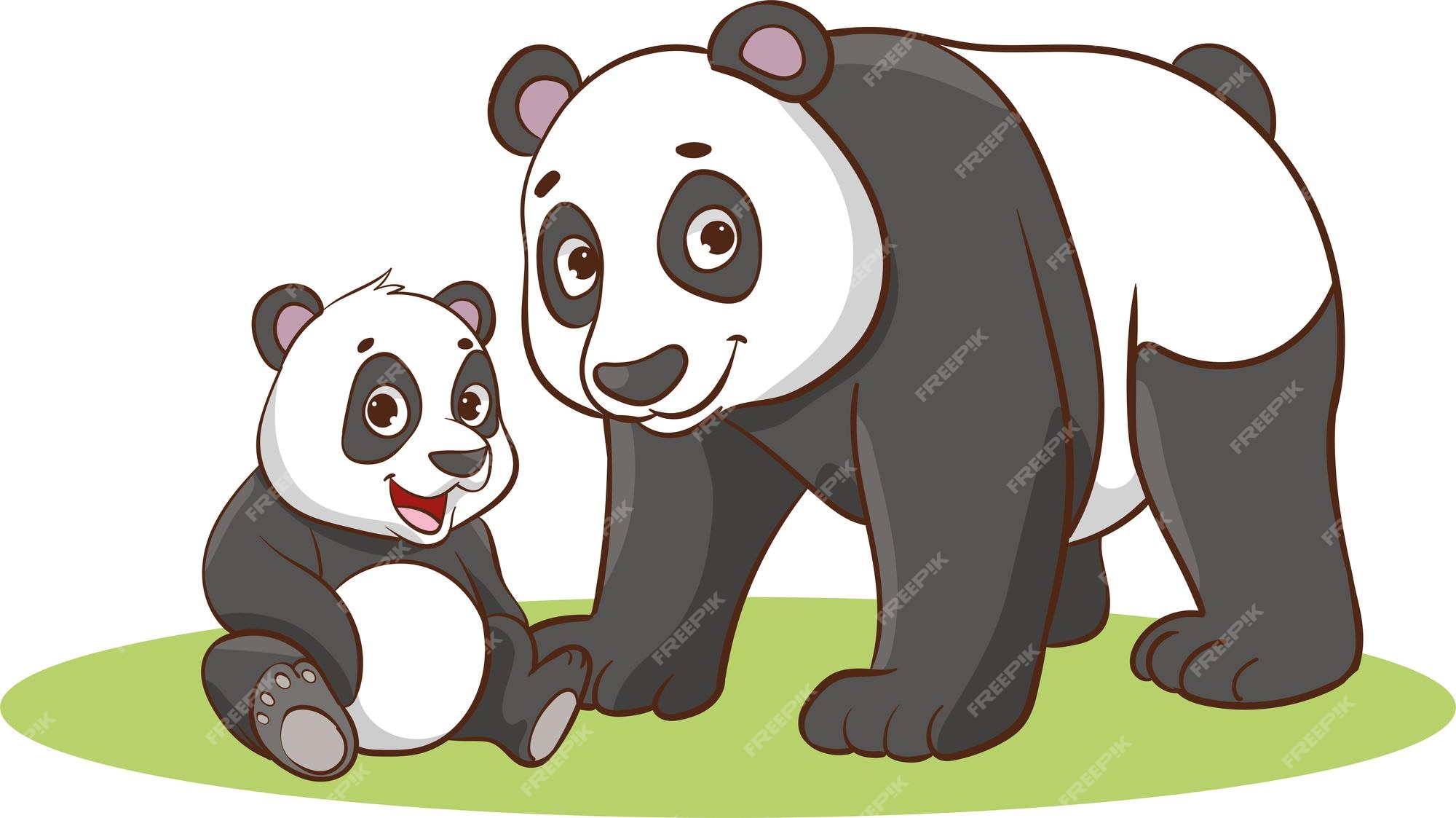 Mãe panda fofa com um filhote ilustração vetorial de um desenho animado, Vetor Premium