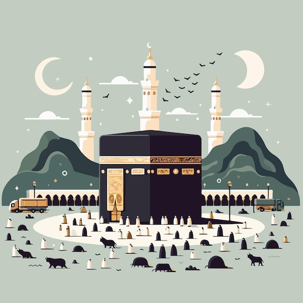 Ilustração vetorial de Makkah fundo islâmico Eid Mubarak.