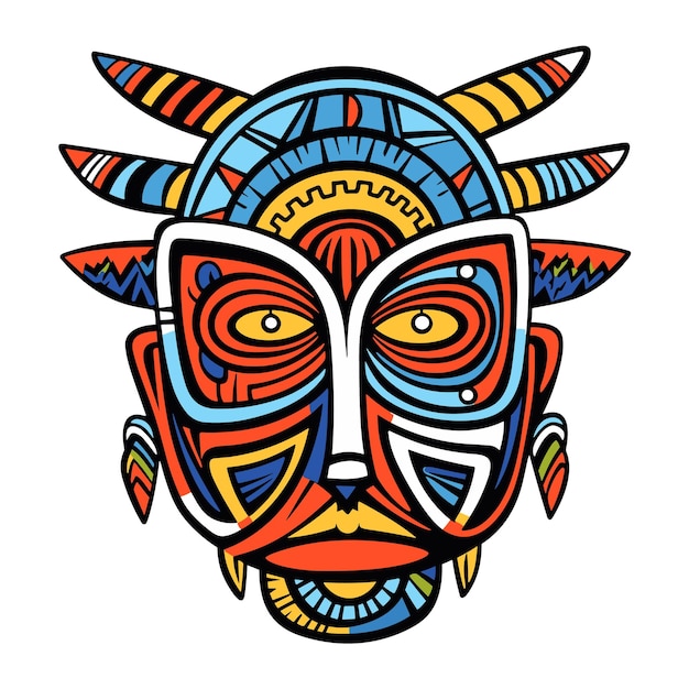 Ilustração vetorial de máscara tribal em máscaras tribais de fundo isoladas para adesivo de design de camiseta e arte de parede