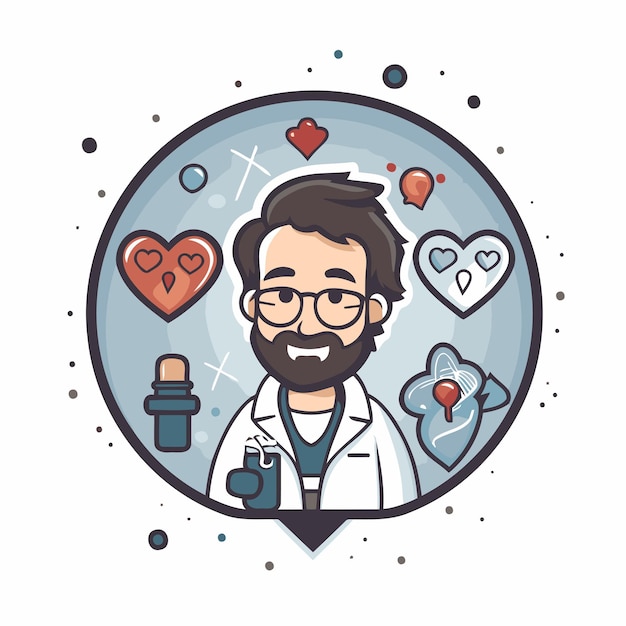 Vetor ilustração vetorial de médico com estetoscópio e coração design de arte de linha para banner de publicidade de site, cartaz e impressão