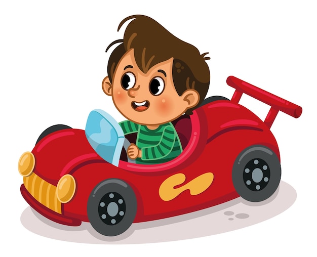 Ilustração vetorial de menino dirigindo um carro de brinquedo