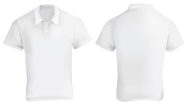 Ilustração vetorial de modelo de camisa de polo branca em branco dianteira e traseira design realista de malha de gradiente