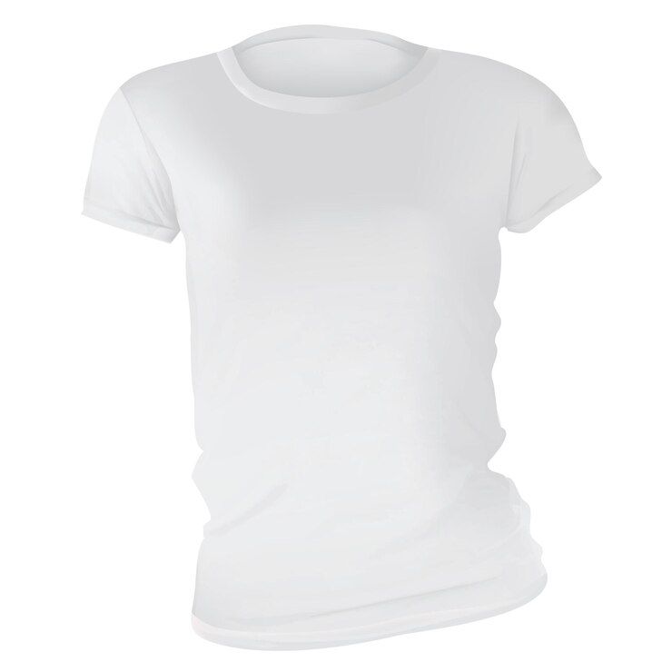 Vetor ilustração vetorial de modelo de camiseta branca em branco mulheres vista frontal design realista de malha de gradiente