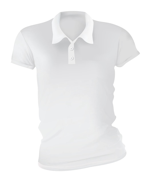 Ilustração vetorial de modelo de camiseta de polo feminina branca em branco, design frontal isolado em branco