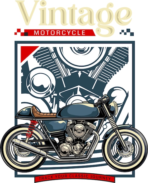 Ilustração vetorial de motocicleta Cafe Racer com ilustração vintage disponível para design de camiseta