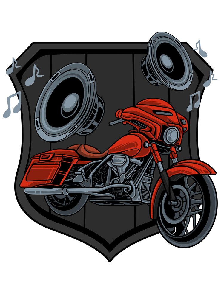 Vetor ilustração vetorial de motocicleta com fundo de escudo