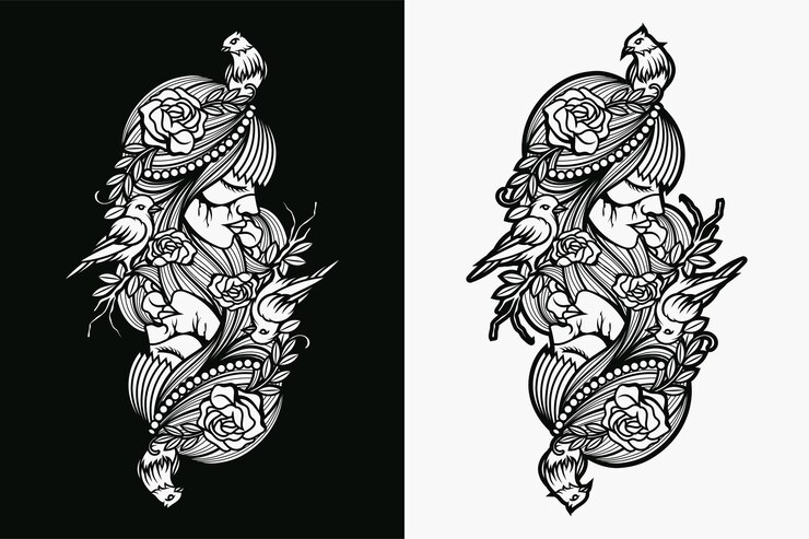 Vetor ilustração vetorial de mulher em preto e branco