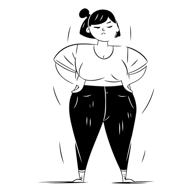 Ilustração vetorial de mulher gorda conceito de perda de peso mulher gorda de desenho animado