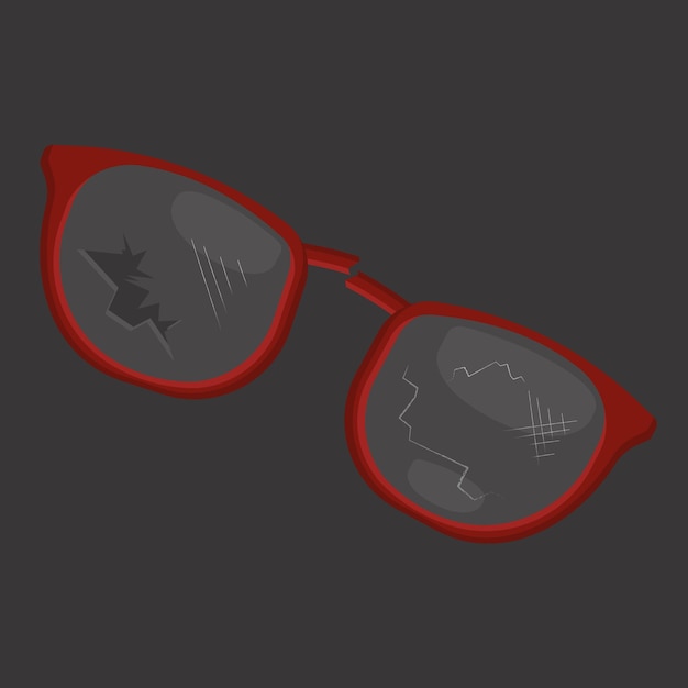 Ilustração vetorial de óculos vermelhos quebrados