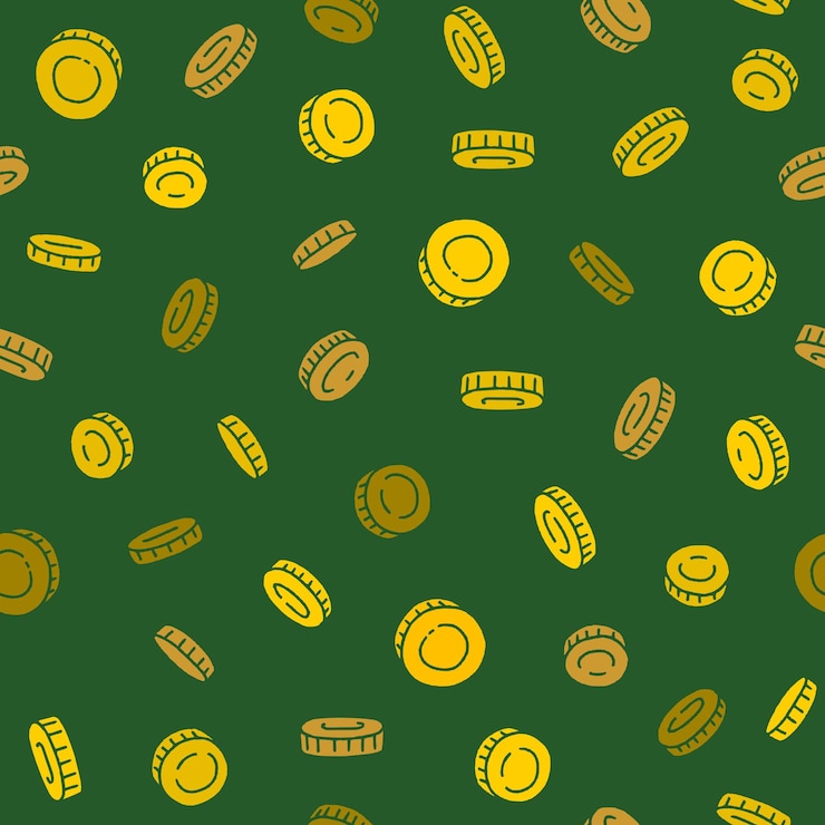 Vetor ilustração vetorial de padrão sem costura de moedas para decoração de papel de parede impresso