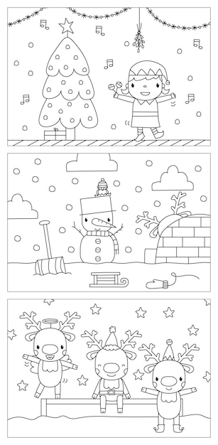 Ilustração vetorial de páginas para colorir de natal