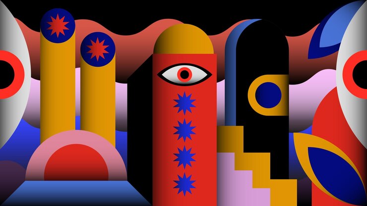 Vetor ilustração vetorial de paisagem de fundo abstrato bauhaus