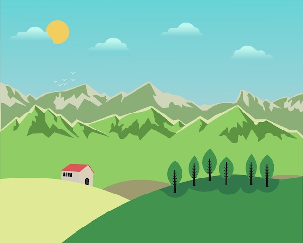 Ilustração vetorial de paisagem natural com estilo cartoon