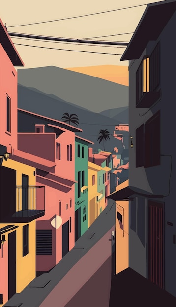 Vetor ilustração vetorial de papel de parede de paisagem de favela brasileira
