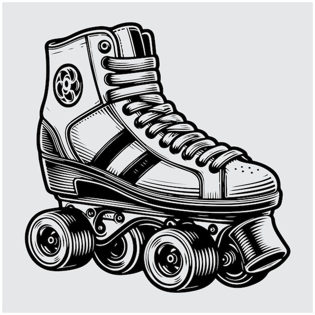 Vetor ilustração vetorial de patins a rolos em branco e preto